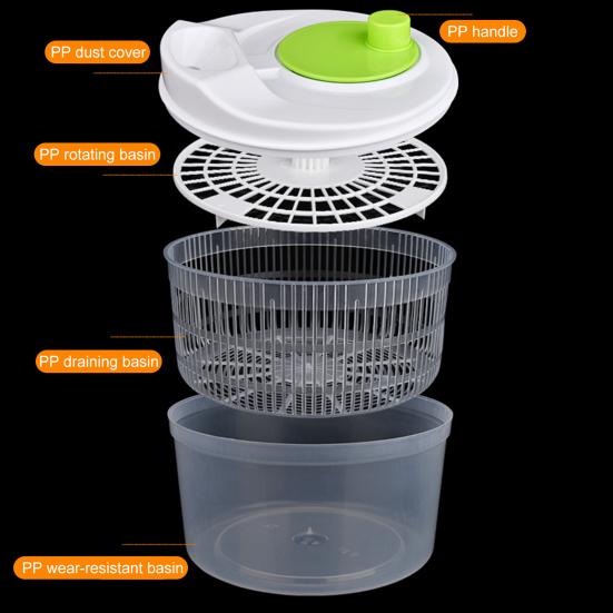 Центрифуга для обжарки салата, овощей, фруктов, миска для мытья салата, большая емкость, без BPA, двухслойная, съемная, ручная центрифуга для обжарки салата