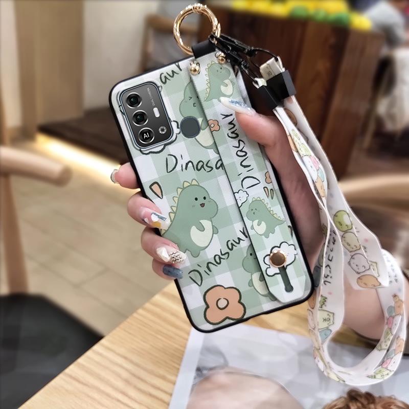 Kickstand Fashion Design Phone Case For ZTE Blade A53 Pro Cartoon Back Cover Shockproof Wrist Strap Anti-dust Wristband