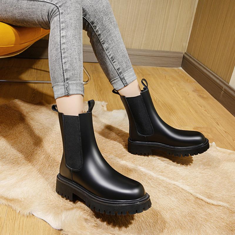 Мартинсы на внутренней платформе, женские, в британском стиле, средней высоты, на толстой подошве, в стиле ретро, дымчатые, ботинки челси, универсальные, короткие, на осень и зиму