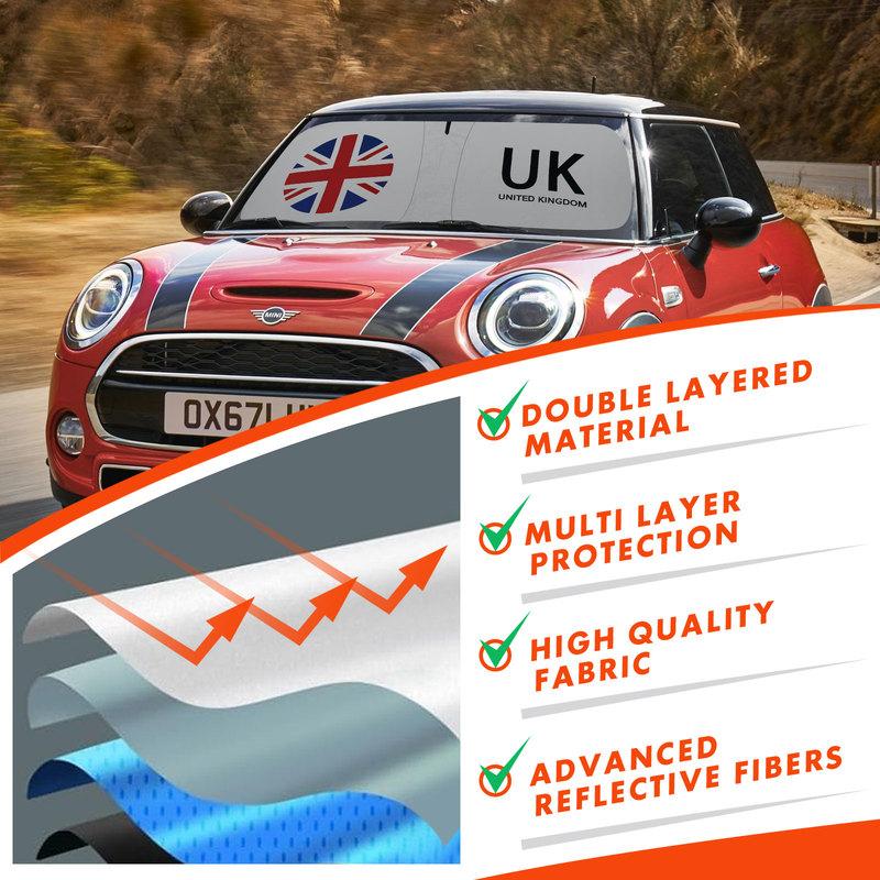 Car front windshield sunshade accessories UK Flag Emblem UV Protection for 2015- Mini Cooper Cooper S Hardtop 4 Door