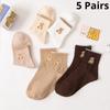 5 Pairs New Cute Bear Socks Women High Cotton Keep Warm Brown Sock Fuffy Funny Lovely Kawaii Cartoon Thermal Socks