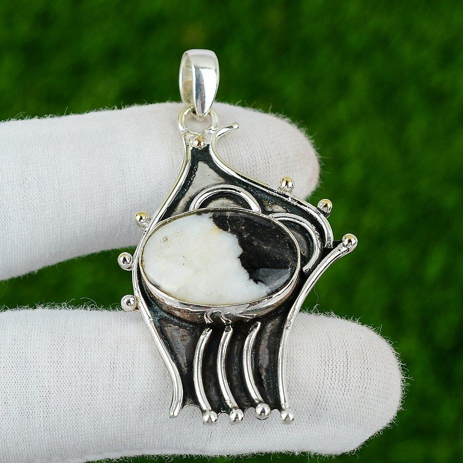 Natural Zebra Jasper Gemstone Pendant 925 Sterling Silver Indian Jewelry