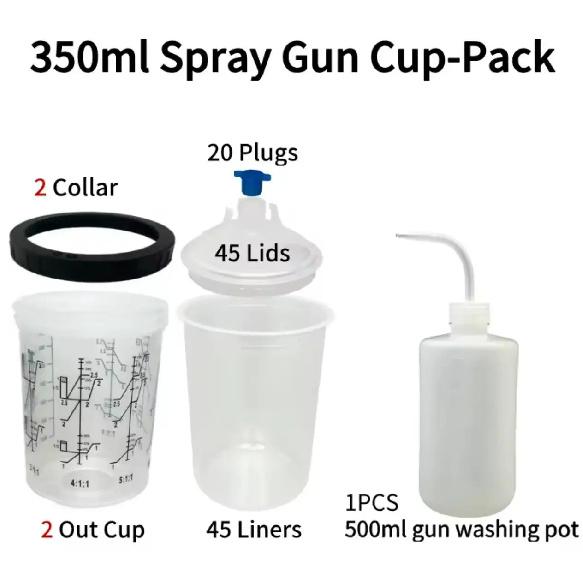 45pcs Spray Gun Paint Mixing Cups – Disposable Paint Cups 180/400/600/800ml, H/O Quick Change No-Clean Cups for Spray Painting