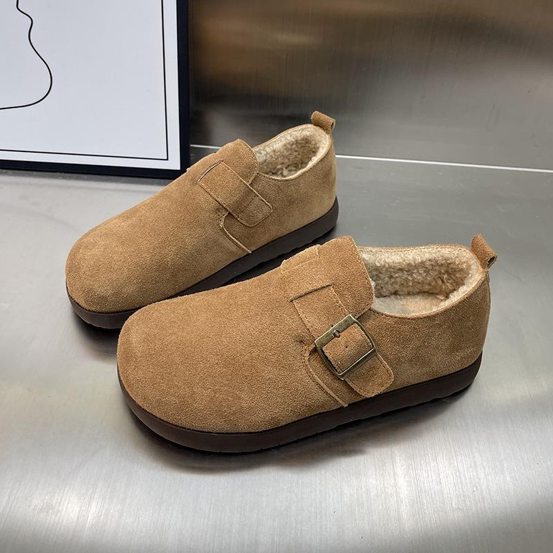 Retro Women's Winter New Fashion Versatile Matte Soft-soled Lazy Shoes Fleece Thickened Bread Shoes