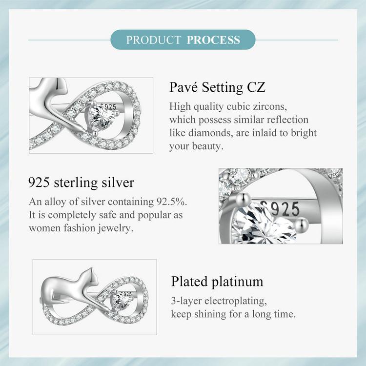Bisaer Кольцо из стерлингового серебра 925 пробы с милым котом, обещание, бесконечное сердце, циркон, кольцо с домашним животным, платиновое ювелирное изделие для женщин
