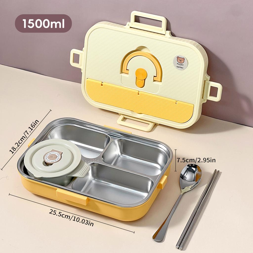 WORTHBUY Large Capacity 304 Stainless Steel Divided Lunch Box For Student Safe Heatable Portable Leak-proof Lunch Container Set