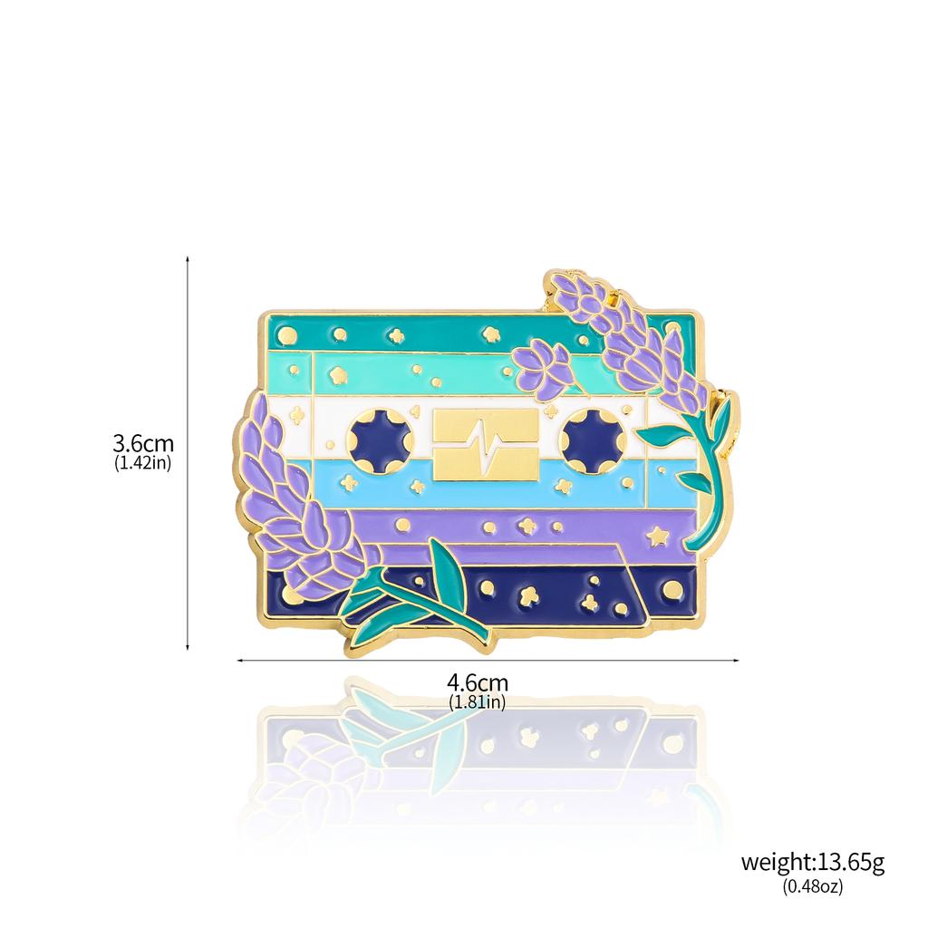 Fashion Flower Cassette Radio Tapes Enamel Brooch Retro Pride Badge Pin Women Men Hats Bags Lapel Decoration Gift Accessories