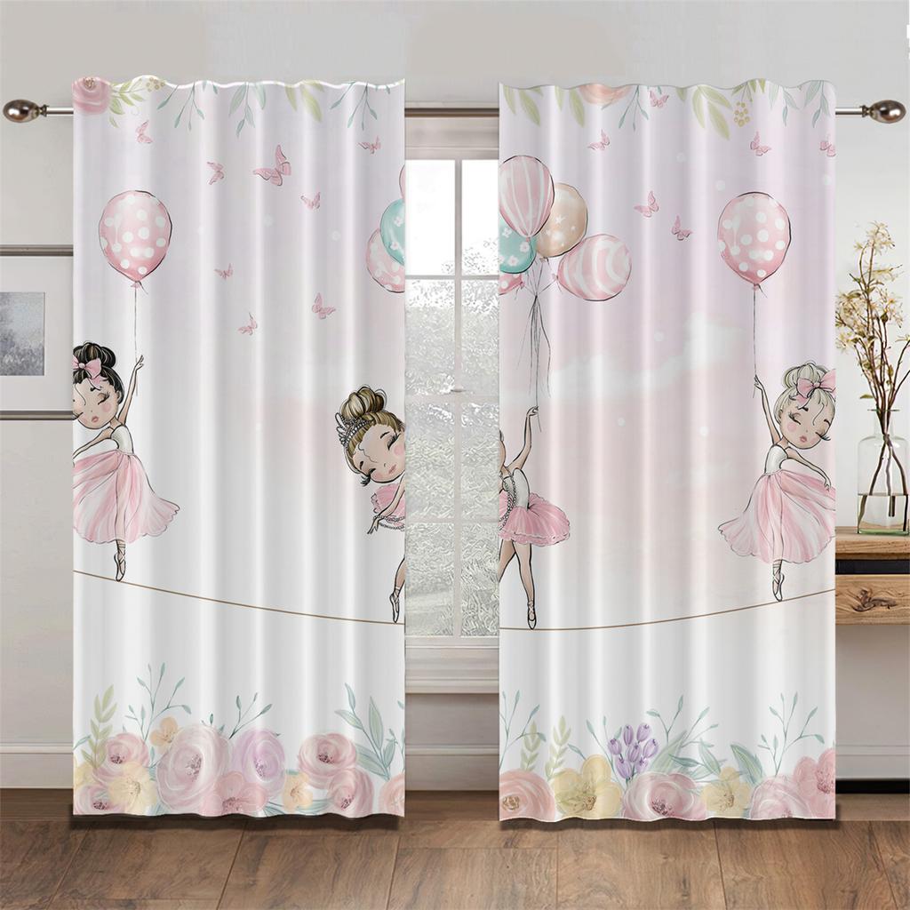 Lovely Parisian Dance Girl Princess Elf Pink Drapes Window Curtains Living Room Bedroom Decor Light Filtering Set Of 2 Made Polyester Area