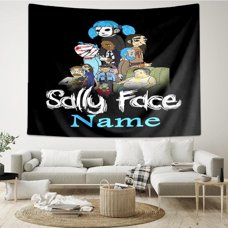 Custom Name Sally Face Print Tapestry, Backdrop, Easy Setup, Ideal for Bedroom, Office & Living Room, with Aesthetic Wall Hanging Decor.