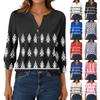 Women's Fashion Casual 3/4 Sleeve T-Shirt Prints V-Neck Button Top