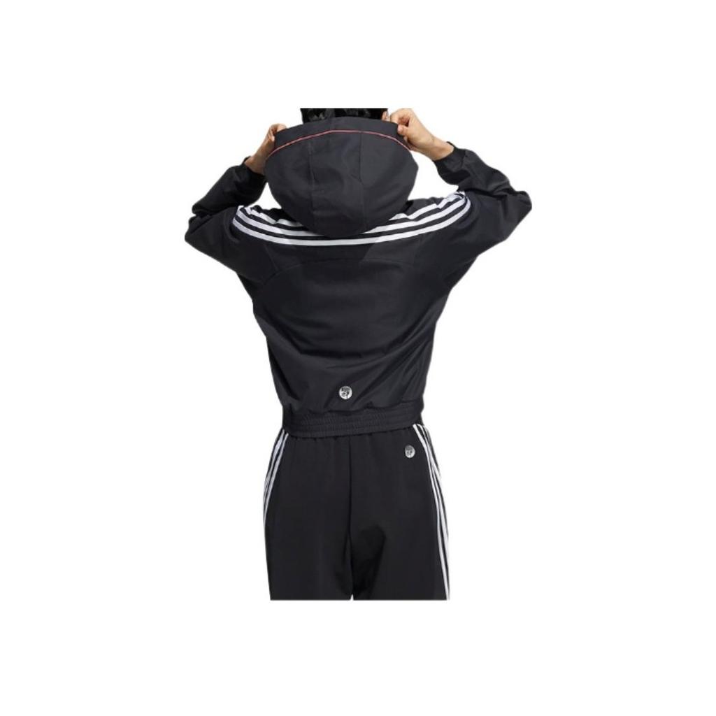 Adidas Женские куртки с капюшоном и принтом логотипа и буквами в виде трех полосок, черные HI6825