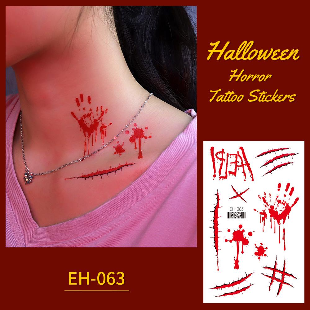 Waterproof Cross Pattern Halloween Scary Scar Tattoo Stickers for Face and Arms