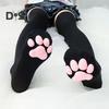 1 Set Women 3D Cat Paw Stockings Gloves Set Kawaii Cat Cosplay Kitty Socks Solid Color Anti-slip Halloween Party Cat Claw Paws Pad Socks