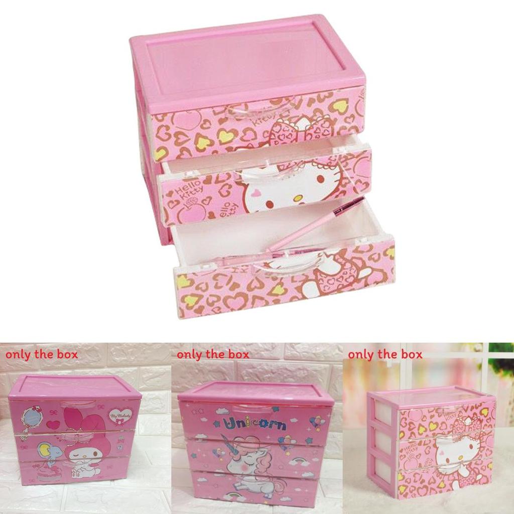 Hello Kitty Leopard Unicorn Melody Pattern Three Layer Drawer Style Storage Box For Desk Organization