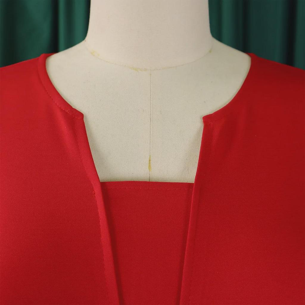 D533 Плюс Размер Женское Элегантное Однотонное Платье в Африканском Стиле с Рукавом 5-Точек - Мода Осень 2024