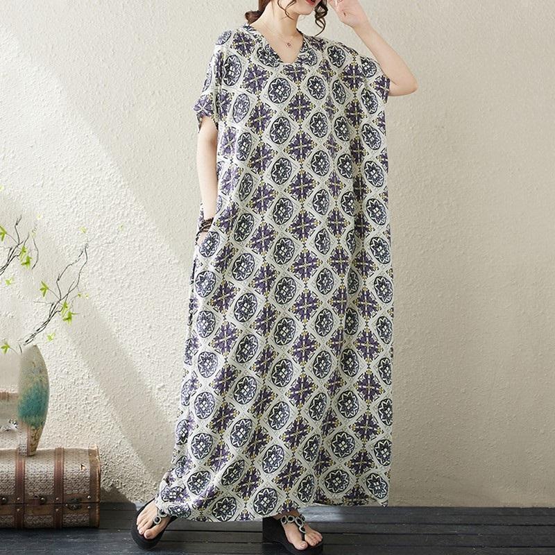 Short Sleeve Plus Size Vintage Floral New In Dresses for Women Casual Loose Long Summer Dress