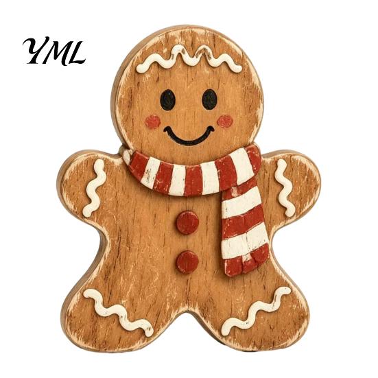 Holiday Tabletop Decor Christmas Wooden Gingerbread Man Decor, Rustic Gingerbread, Candy Cane House Figurines, Xmas Fireplace Mantle Ornaments