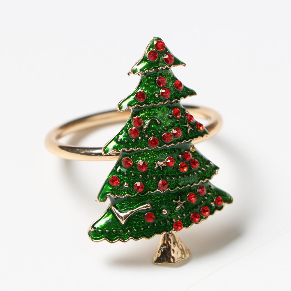 High-end Christmas Rhinestone napkin ring creative Christmas tree shape party table decoration towel buckle holiday ornaments