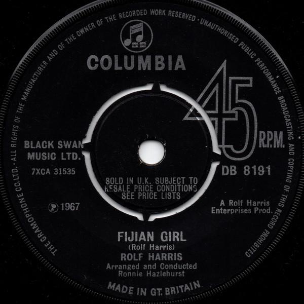 7-дюймовая пластинка ROLF HARRIS Fijian Girl DB8191 COLUMBIA 1967 UK Поп Б/у