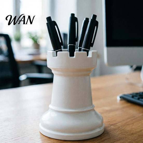 Chess Shape Pen Holder Cart 3D Printed Piece Desk Organizer Stationery Minimalist Makeup Brush Storage Cup for Home Office School Supplies Imitation