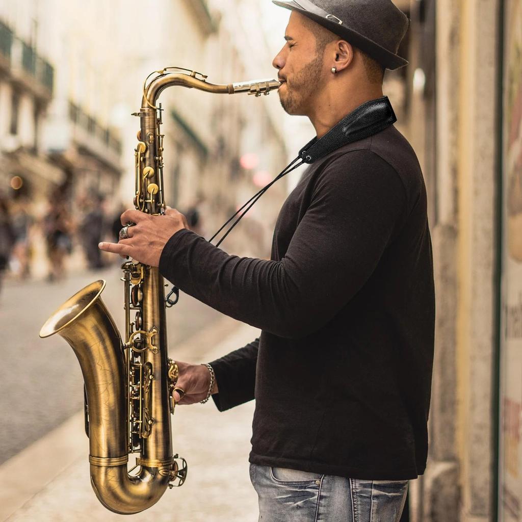 Ремешок для саксофона из натуральной кожи, шейный ремешок для саксофона с удобной мягкой толстой подушечкой