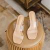 Internet Celebrity Fashion Word with Transparent High Heel Cool Slippers Wear 2025 New Women's Thick Heel Crystal and Nude Sandals