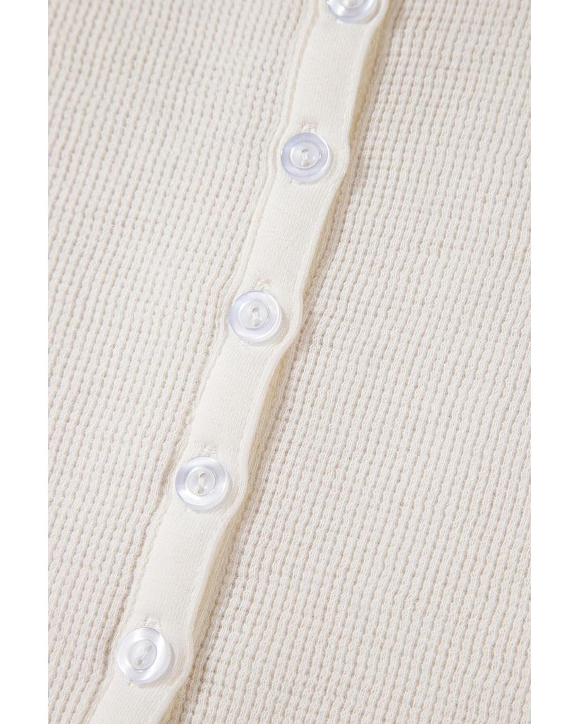 Azura Exchange Белый однотонный вафельный топ с длинным рукавом и застежкой на полпуговицы