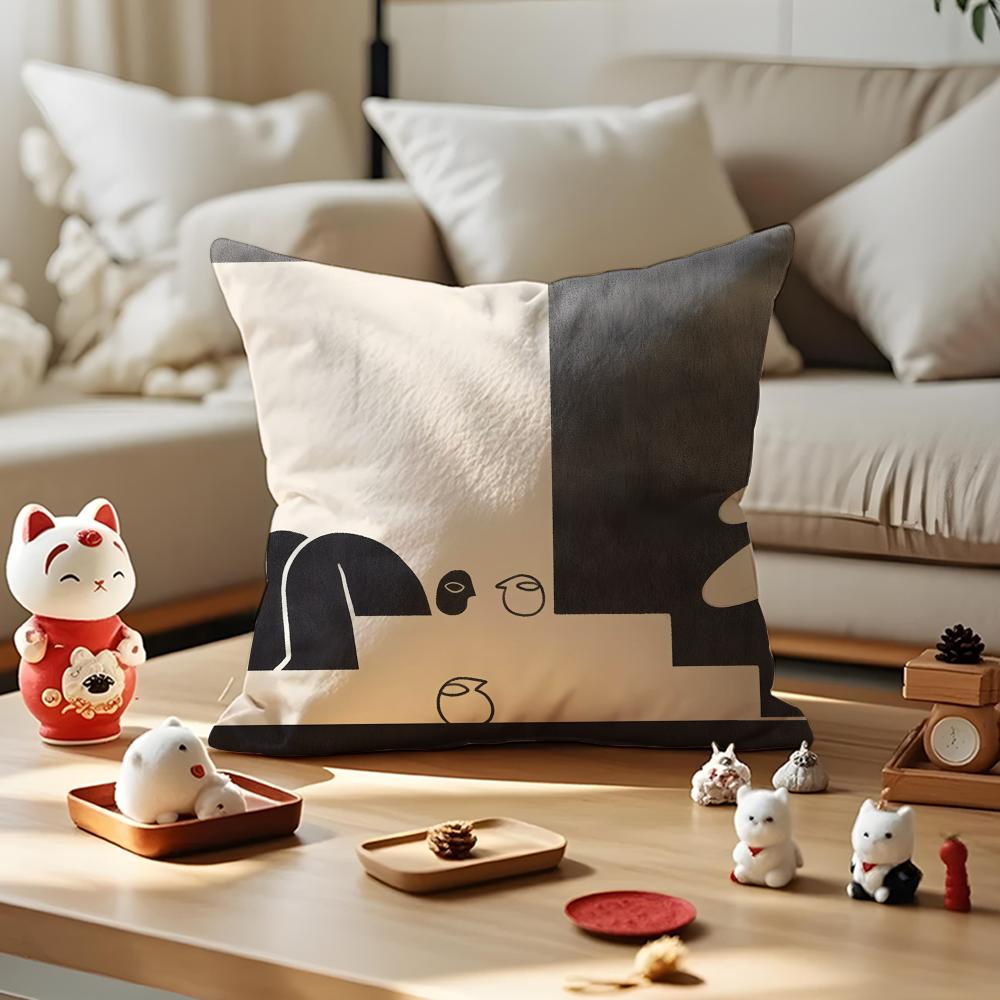 Black And White Creative Painting Cushion Cover Antidustmite Pillowcase Invisible Zipper Silky Short Plush Sofa Cushion Cover