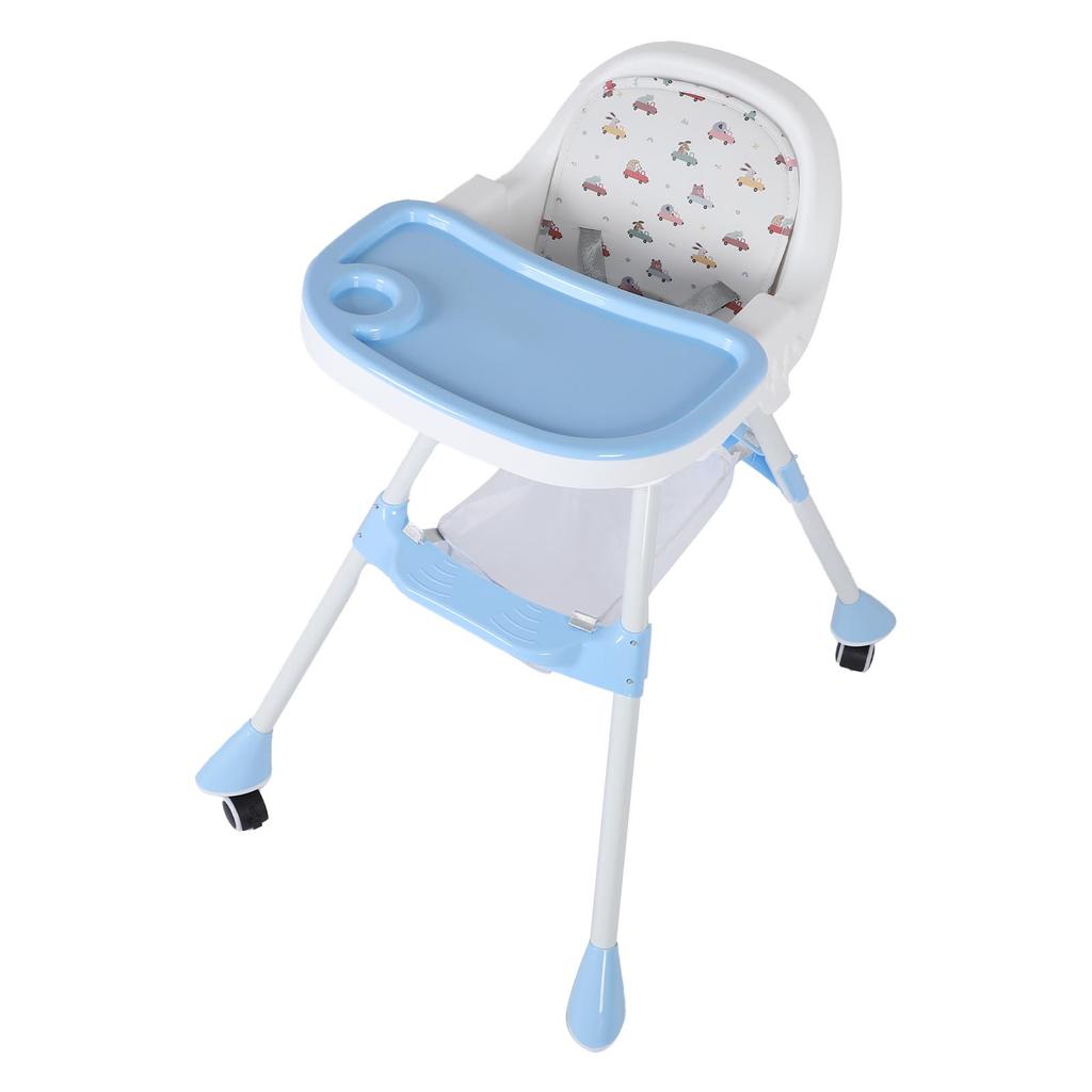 Складной детский стульчик с двойным подносом, бесшумные колеса, регулируемая высота для кормления, экономящая место