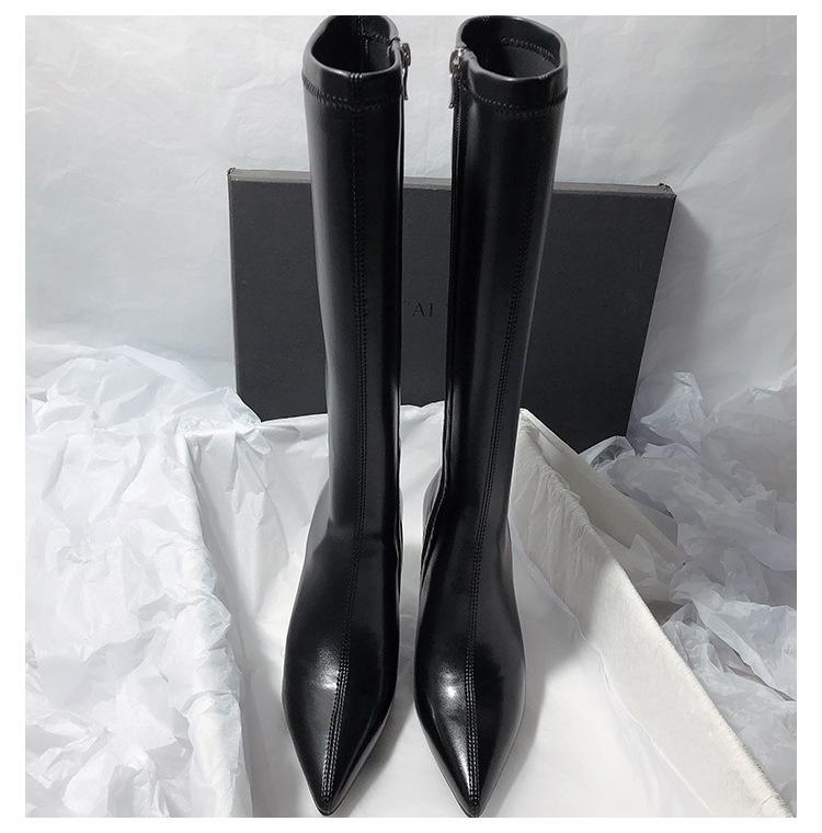 Сапоги на шпильках с боковой молнией, заостренные высокие сапоги, модный стиль, зимние новые модные сапоги, рыцарские сапоги, прилив