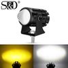 1Pc Universal Motorcycle LED Headlight Fisheye Lens Dual Color Moto External Light 6000K White 3000K Amber Driving Fog Light Auxiliary Spotlight Lamp