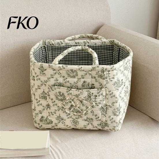 Grocery Storage Basket Fabric Basket, with Small Pocket, Floral Boho Laundry Large Multifunctional Bin Capacity Collapsible Foldable Clothes Bag,