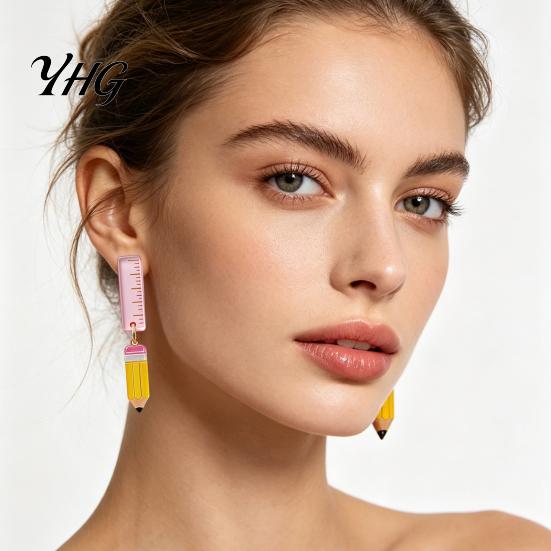 Creative School Theme Dangle Drops 1 Pair Teacher Earrings for Women, Cute 2D Acrylic Crayon Pencil Backpack Appreciation Day Jewelry Number Alphabet
