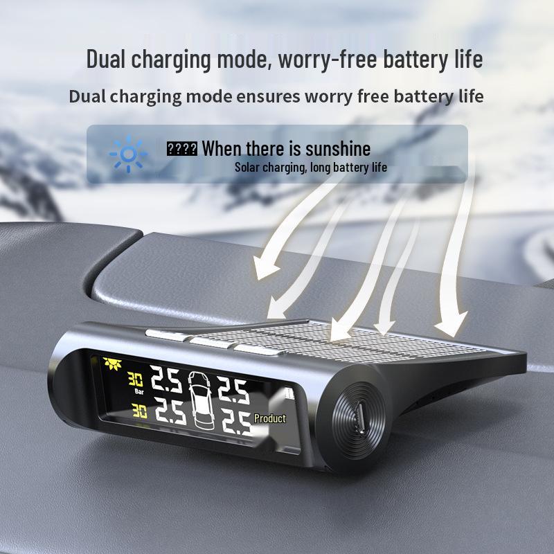 Solar Wireless Car Tire Pressure and Temperature Monitor with Real-time Detection for Four Wheels