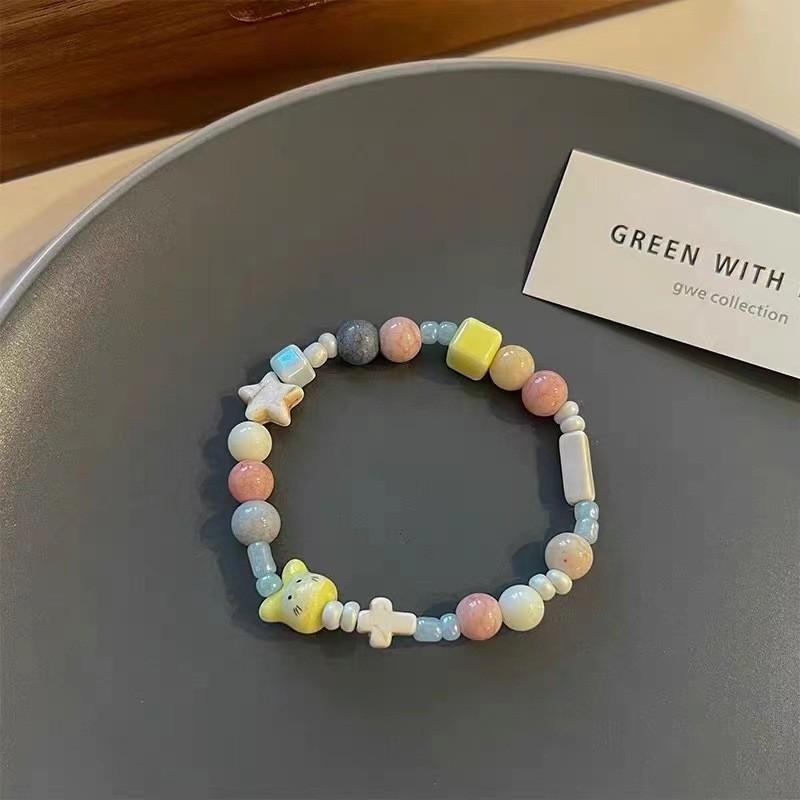 Sweet Pink Ceramic Rabbit Bead Bracelet Adorable Handcrafted Charm For Women And Men