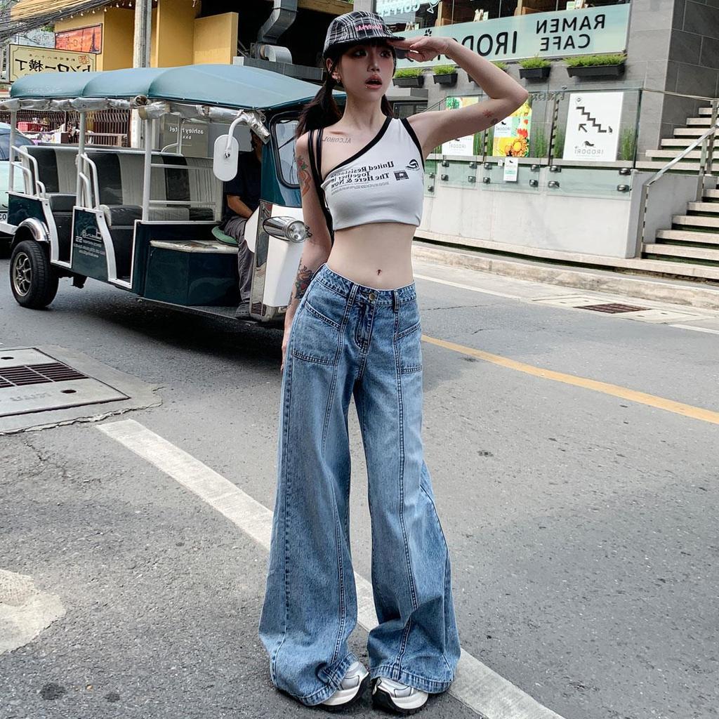 New Autumn Women's Mid-Low Waist Wide Leg Slimming Flared Jeans