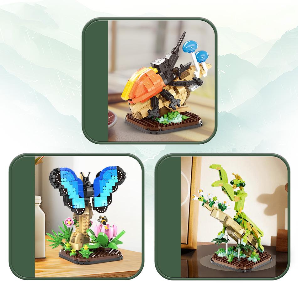 Creative Insects World Micro Diamond Block Butterfly Mantis Elephant Beetles Building Brick Toys Nanobricks For Kids Gifts