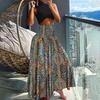 Women Maxi Skirt High Waist Wide Elastic Waist A-Line Retro Printed Skirt Summer Loose Fit Long Skirt Streetwear