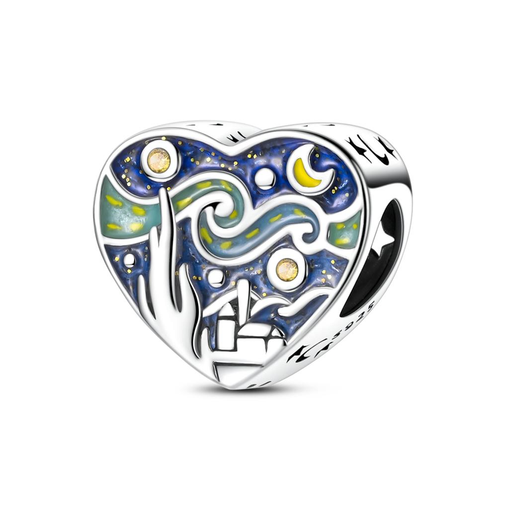 Van Gogh'S Starry Night Charms Copper Blue Beads Fit Original Bracelet Diy For Woman Jewelry