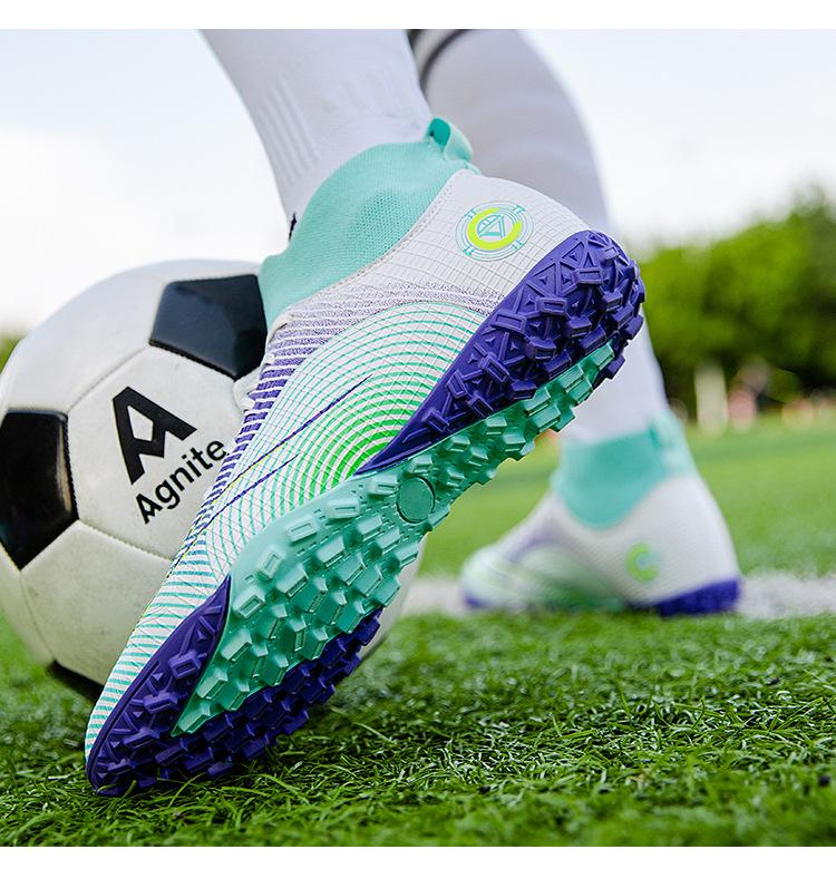 Детские и подростковые футбольные бутсы из кожи с высоким верхом, длинными и короткими шипами, с летающим носком, в наличии большие размеры