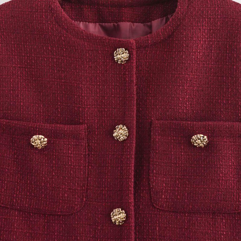 Kaslead New Arrival Women's Clothing Fashion Style Stylish Simple and Versatile Woolen Gold Buttons Long Sleeves Outwear