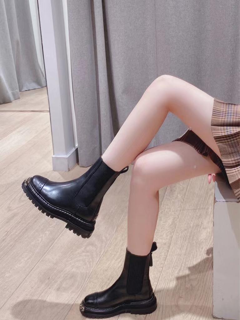 Fashion Women Boots Ladies Metal Square Head Shoes Slip On Ankle Mid Calf Boots Platform Non Slip Leather Soft New Footwear Woman Spring