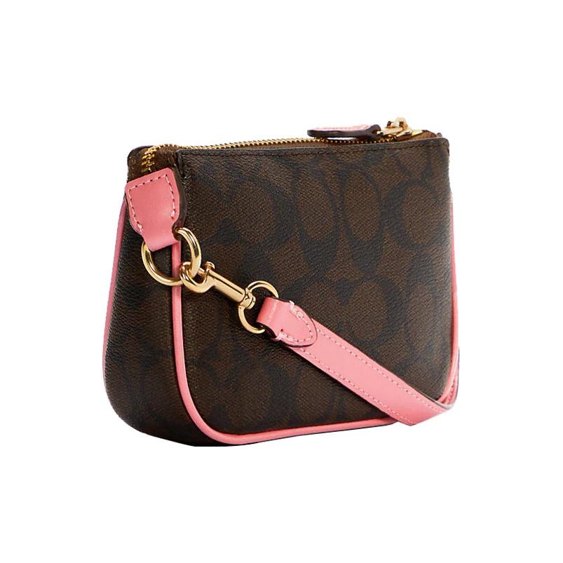 Coach Сумка для маджонга Nolita 15 Classic из канвы с монограммой и кожи, женская сумка-тоут, темно-коричневый, розовый C4580-IMRSH