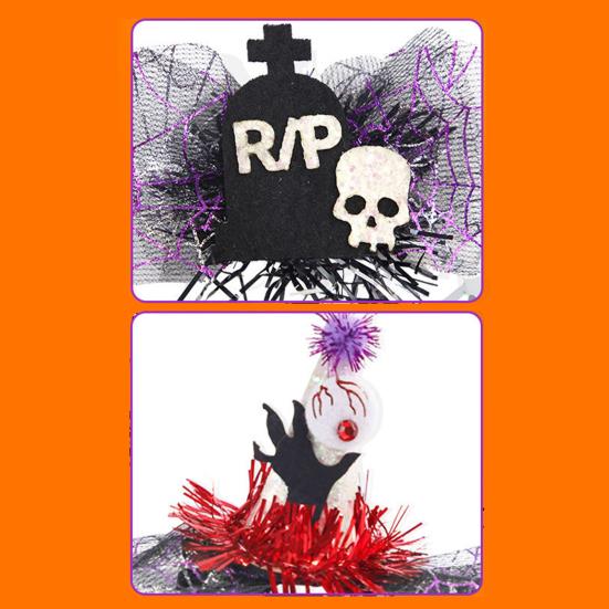 Yousheng 1 Pair Halloween Dog Barrettes Witch Hat Pet Hair Clip Felt Skull Gauze Cobweb Hair Accessories for Puppy Cats Festive Dress-up