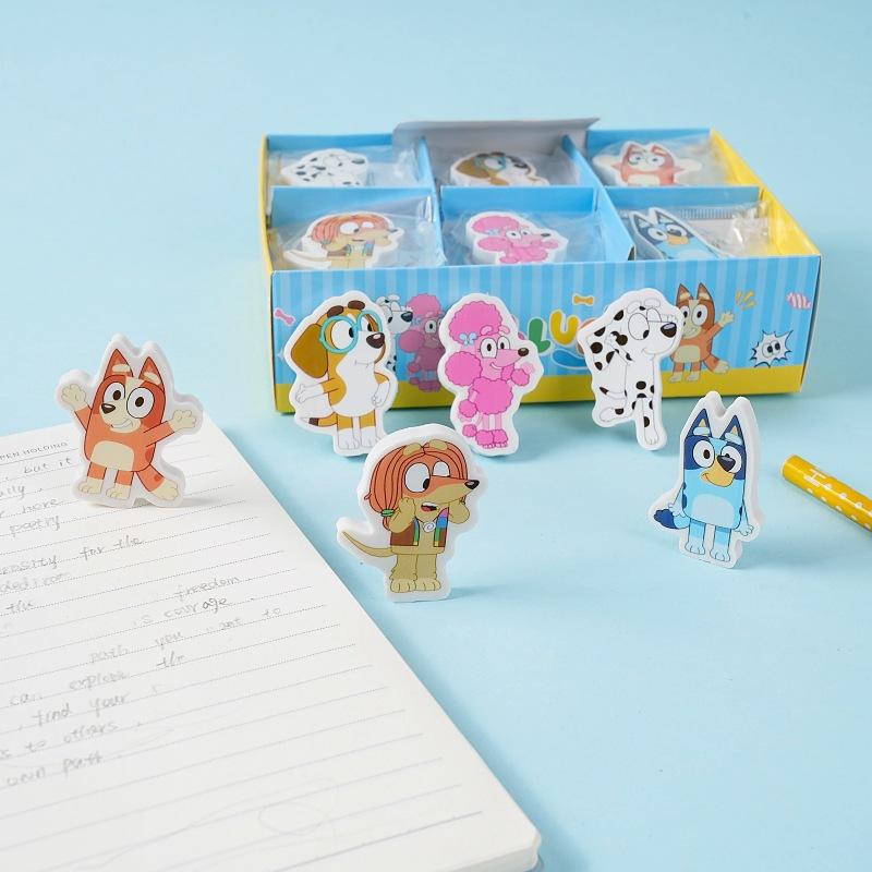 6 Styles Bluey Bingo Eraser Chloe Coco Honey Indy Anime Figure Model Pencil Eraser Stationery Students Children's Gift