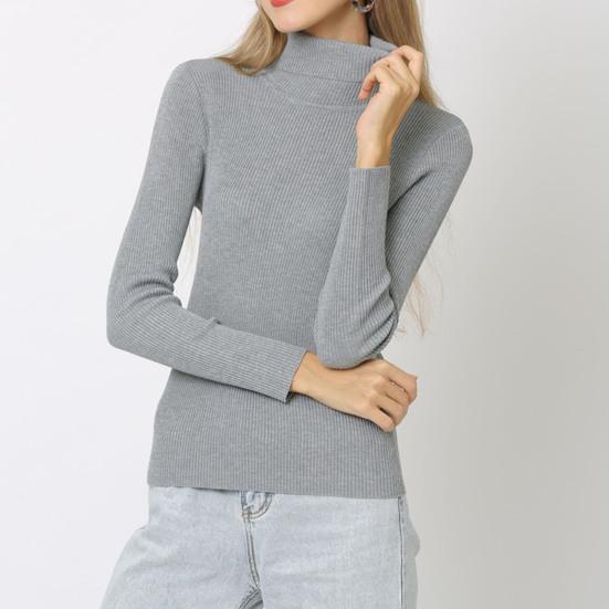 Женские топы с высоким воротником и длинным рукавом, облегающие, эластичные, трикотажные, однотонные, пуловеры, повседневная одежда