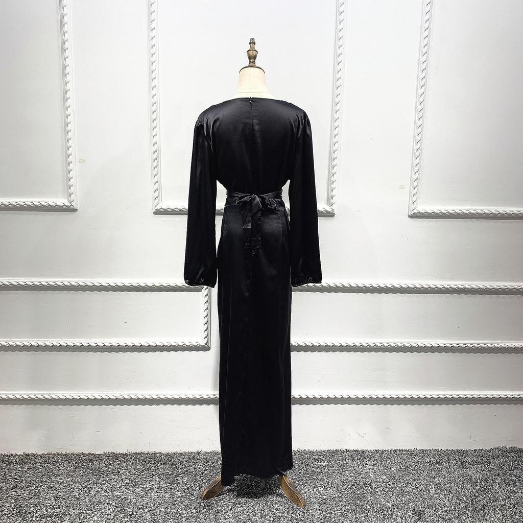 Женские однотонные тонкие длинные вечерние платья макси вечернее платье Восточный Дубай Платье Абая Кафтан Атласное мусульманское платье Абая Исламская одежда