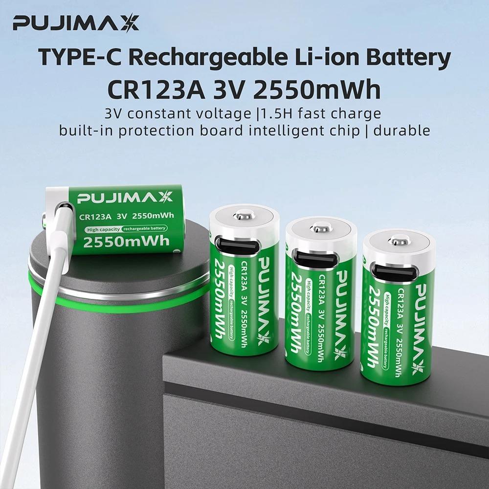PUJIMAX CR123A 3V 2550mWh Rechargeable Lithium Battery 1Pcs