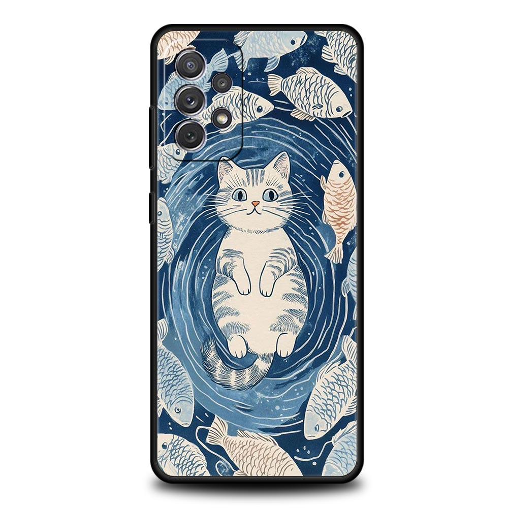 Синий чехол для телефона с изображением морской рыбы для Samsung Galaxy A55 A35 A15 A14 A13 A25 A54 A51 A71 A72 A73 A32 A52 A41 5G Мягкий ТПУ чехол Fundas