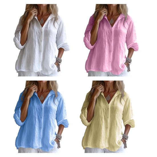 Женская рубашка с лацканами, длинным рукавом, пуговицами, планкой, однотонная, свободного кроя, средней длины, повседневная рубашка